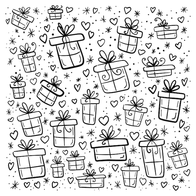 Set of hand drawn doodle vector gift boxes with bows and ribbons Sketch illustration Child simple drawing For decor print cards