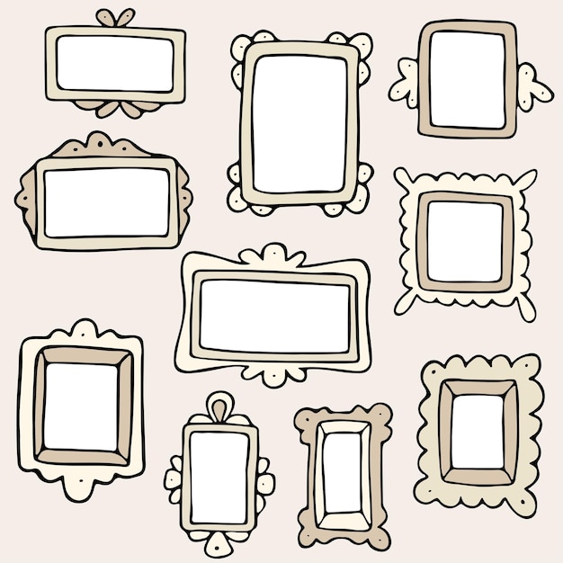 Set of hand drawn doodle vintage frames squares vector borders design elements with white backgrounds