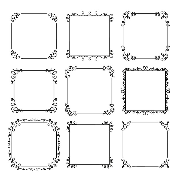 Set of hand drawn elegant ornamental frames