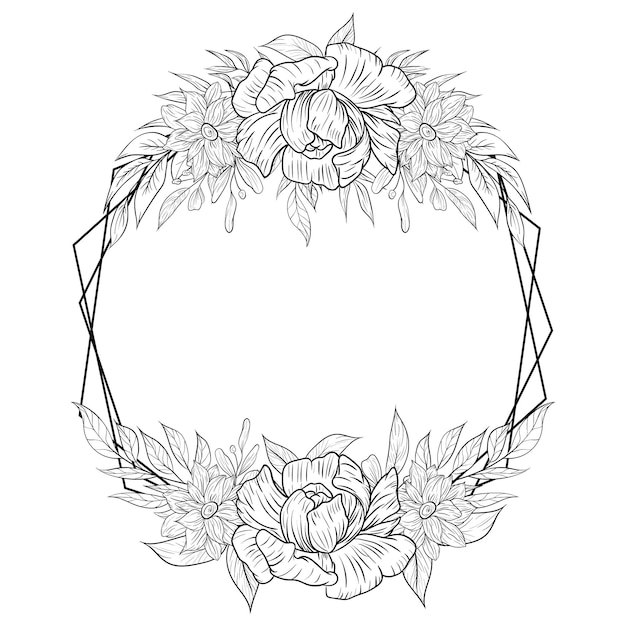 Set of hand drawn floral frame border outline decoration isolated