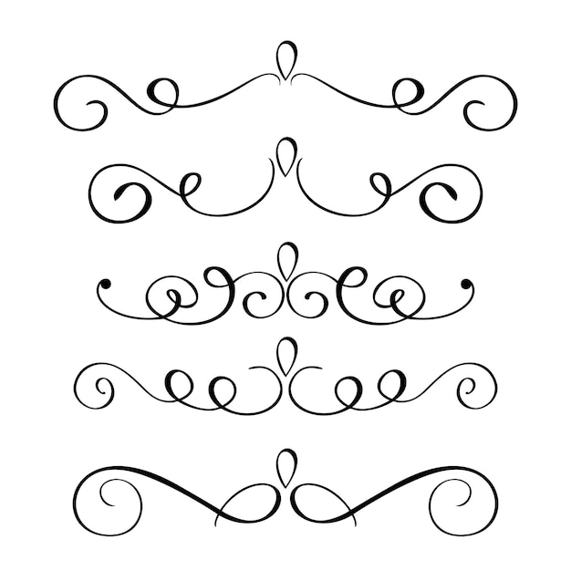 Set hand drawn flourish Calligraphy elements Vector illustration on a white background