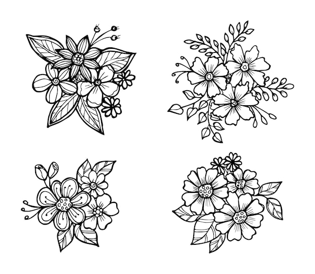 Set of hand drawn flower bouquet arrangement