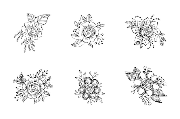 Set of hand drawn flower bouquet arrangement