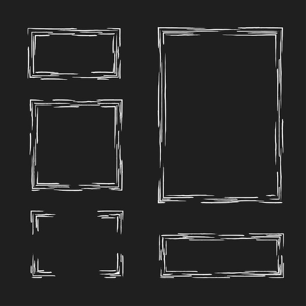 Set hand drawn frames Text box frames corners White on black background