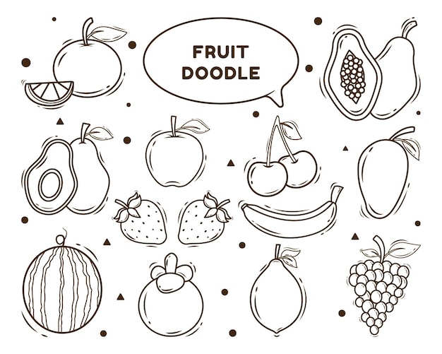 Set of hand drawn fruit cartoon doodle style coloring