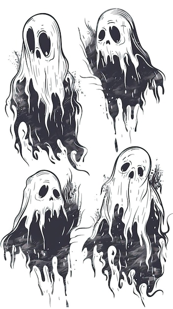 Vector set of hand drawn ghosts halloween elements happy halloween