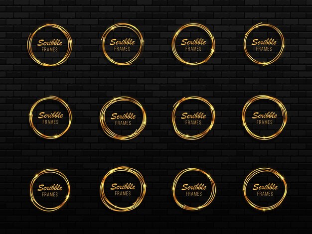 Set of hand drawn golden circles Scribble circles frames Drawn circles sketch