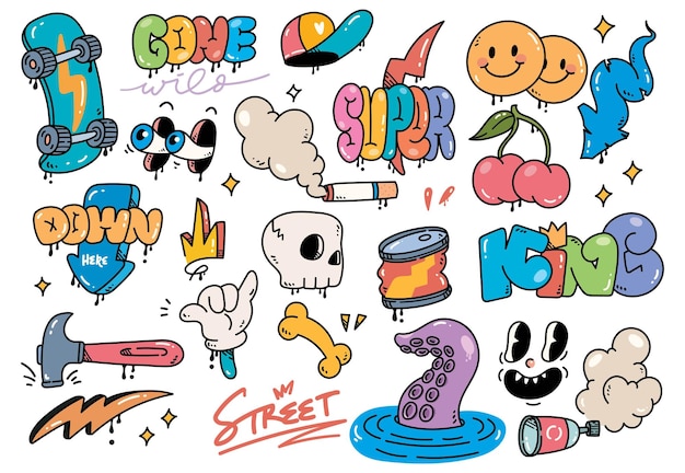 Vector set of hand drawn graffiti doodle illustration