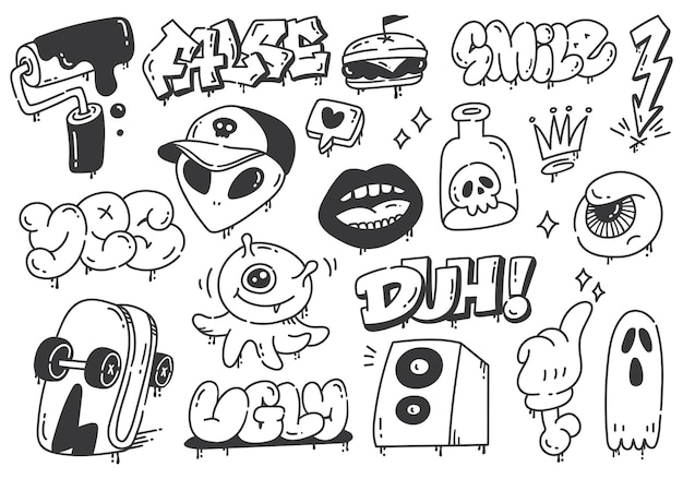 Set of hand drawn graffiti doodle vector illustration