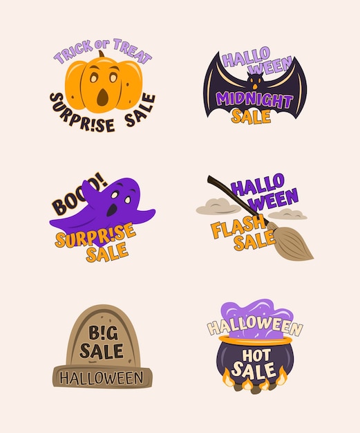 Set of Hand Drawn Halloween Labels with Spooky Elements