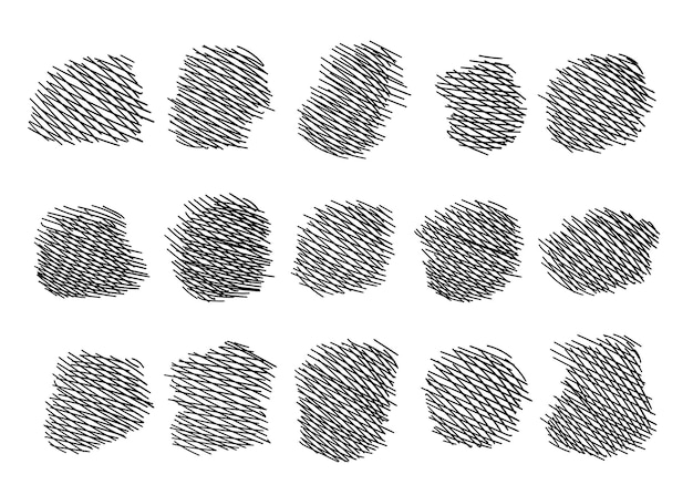 Set of hand drawn hatched scribble symbols isolated on white