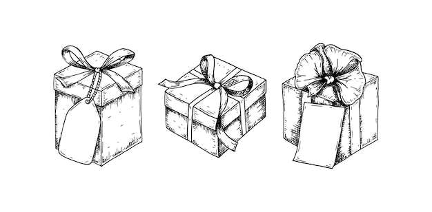 Set of hand drawn luxury gift boxes