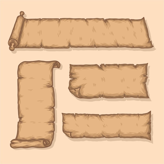 A set of hand drawn old paper scroll game elements illustration