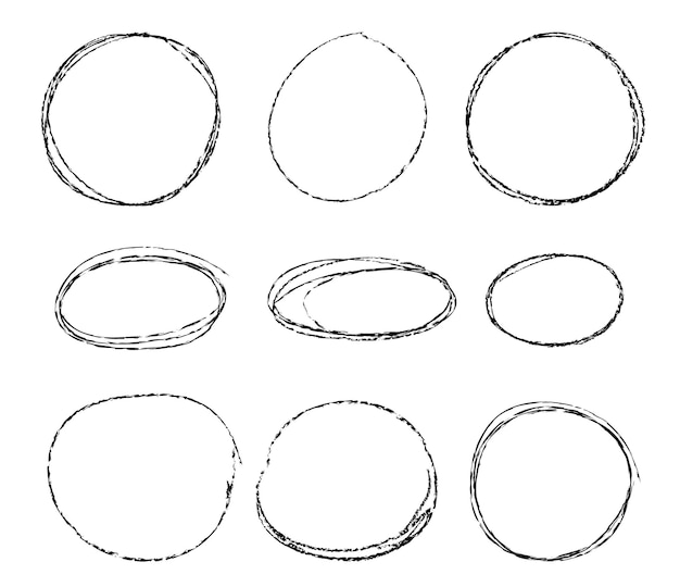 Set hand drawn ovals pen circles Rough frame elements