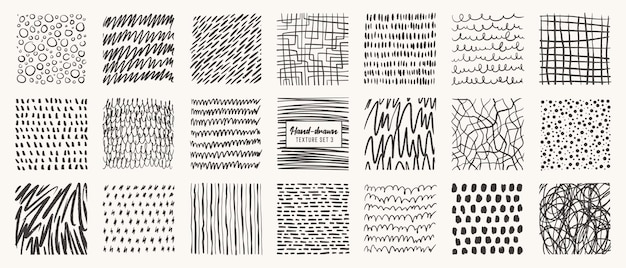 Set of hand drawn patterns isolated Vector textures made with ink pencil brush