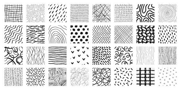 Set of hand drawn patterns with different pencil textures Vector scribbles crosshatch horizontal