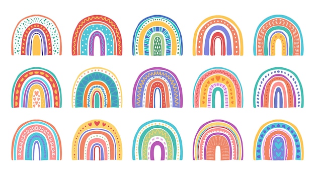 Set of hand drawn rainbow stickers