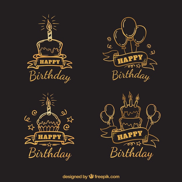 Set of hand drawn retro birthday stickers