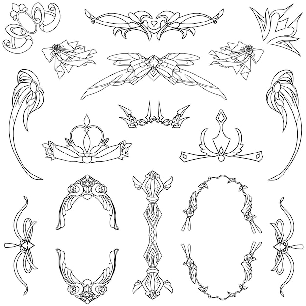 Vector set of hand drawn ribbon decoration elements