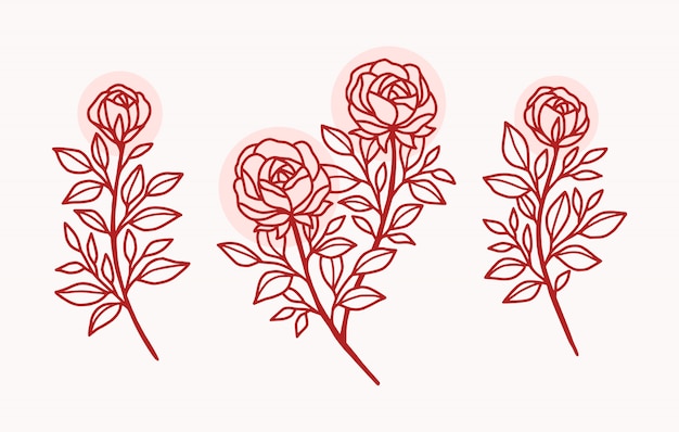 Set of hand drawn rose flower logo