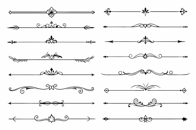 Vector a set of hand drawn scroll designs with a black and white background