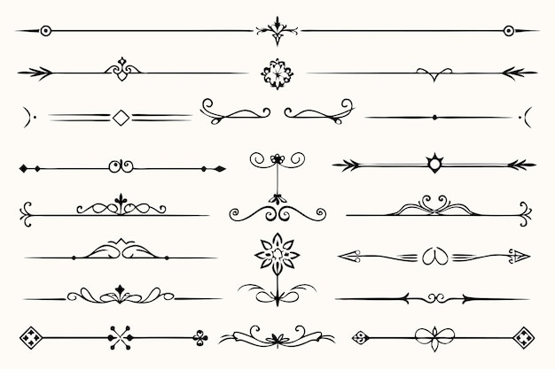 a set of hand drawn scroll designs