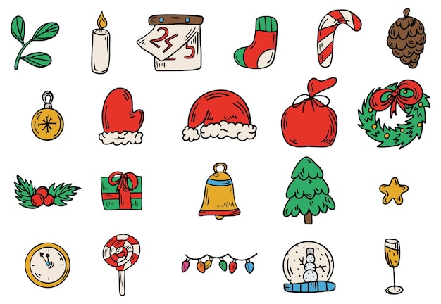 Set of Hand Drawn Sketch Christmas Icons