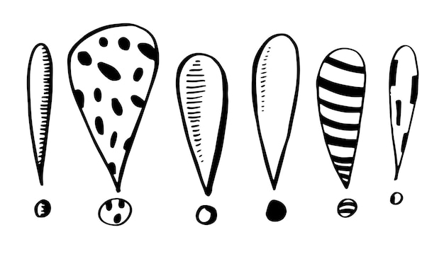 Set of hand drawn Sketch exclamation marks. Vector illustration. eps 10.