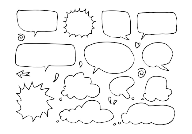 Vector set of hand drawn sketch speach bubbles vector illustration