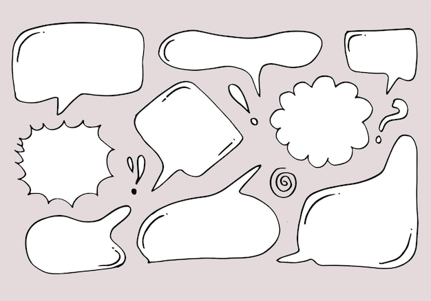 Set of hand drawn sketch Speech bubbles Vector illustration on grey background.