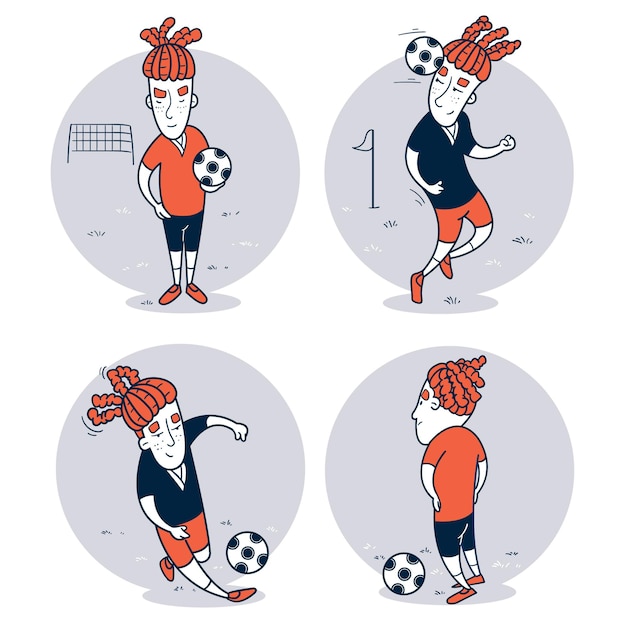 Set of hand drawn soccer player