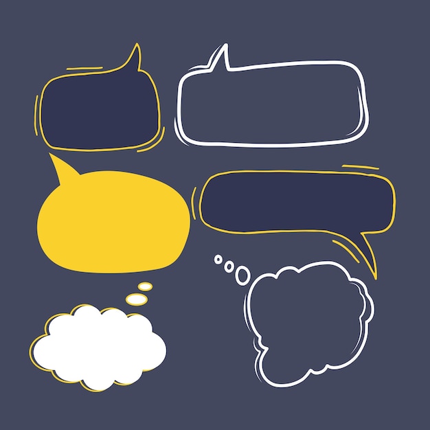 Set of hand drawn speech bubbles in doodle style Vector illustration