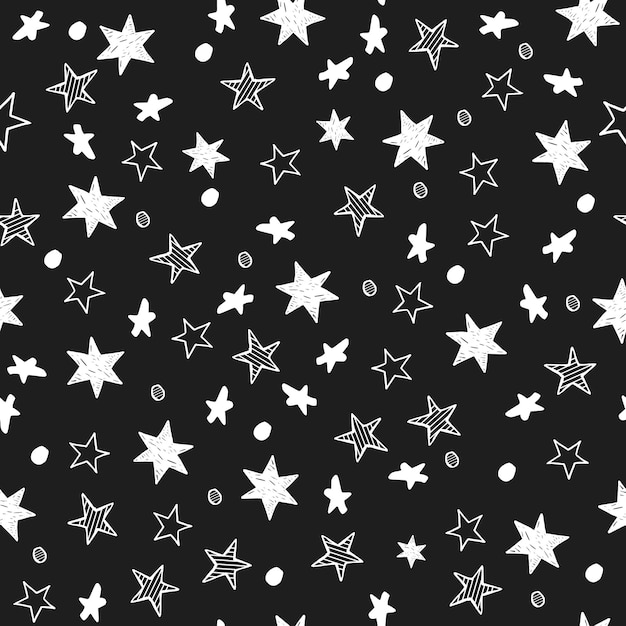 Set of hand drawn stars, retro vintage style, seamless background, vector illustration.