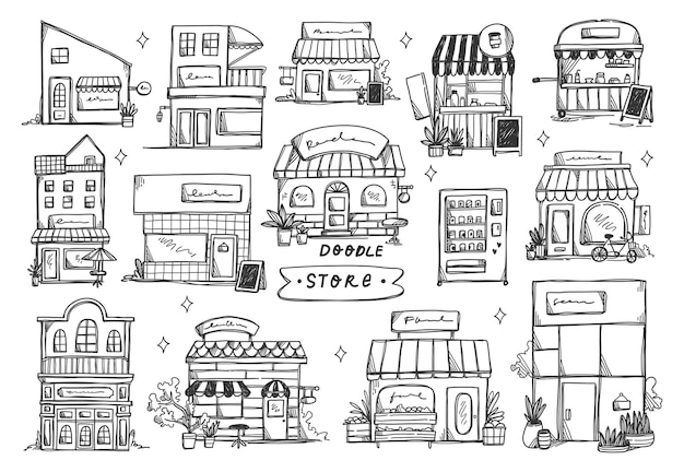 Set of hand drawn store front