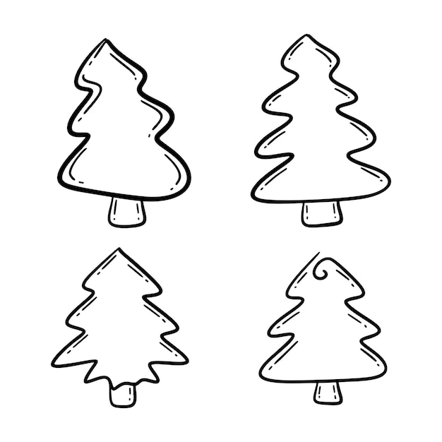 Set of Hand drawn stylized christmas trees in doodle style Stock vector illustration