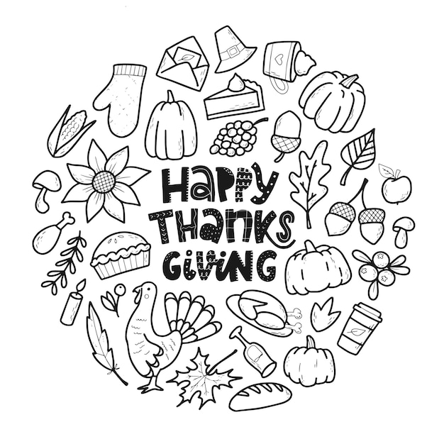 Set of hand drawn thanksgiving doodles