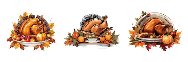 Set of hand drawn thanksgiving food illustration