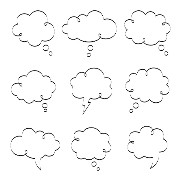 Set of hand drawn thought bubble vector