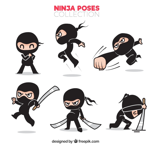 Set of hand drawn traditional ninja character