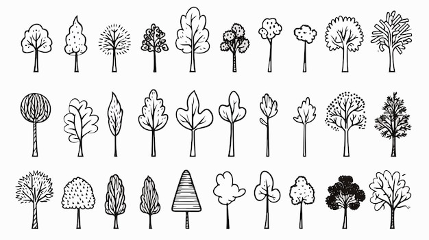 Vector set of hand drawn tree doodle vector illustrations