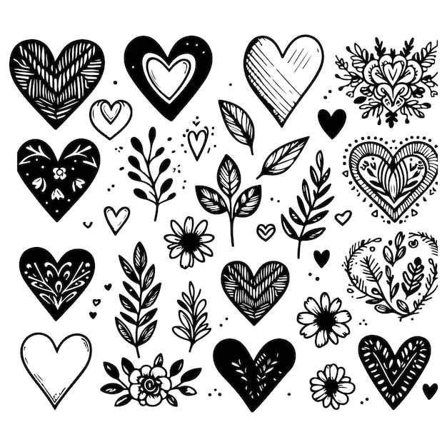 A Set of hand drawn vector hearts illustration