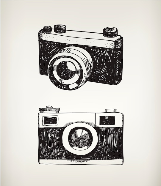  set of hand drawn vintage cameras isolated