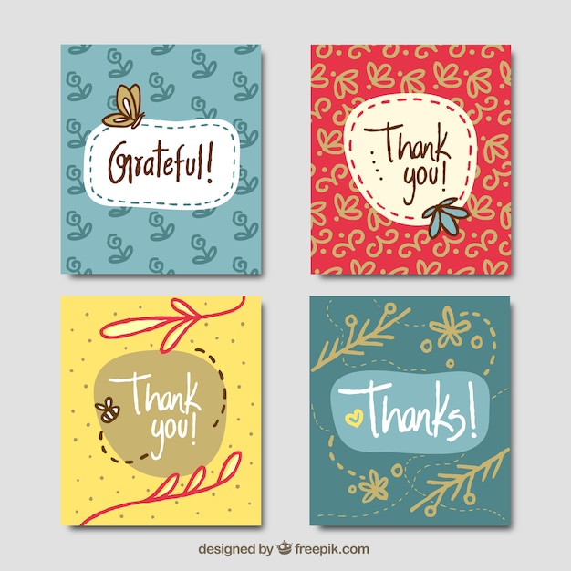 Set of hand drawn vintage thank you cards