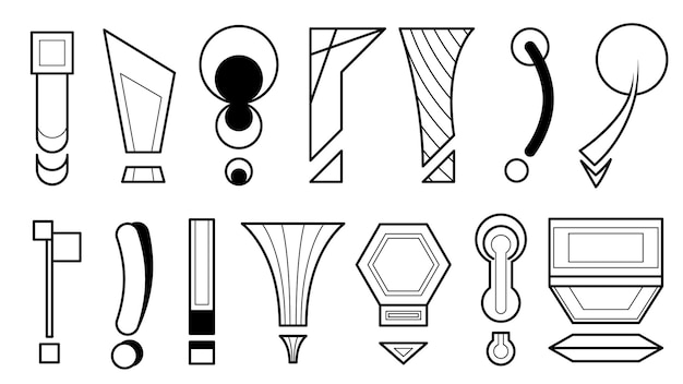 Set Hand Draws Collection Doodle Different Black Exclamation Marks Vector Design Style Cartoon