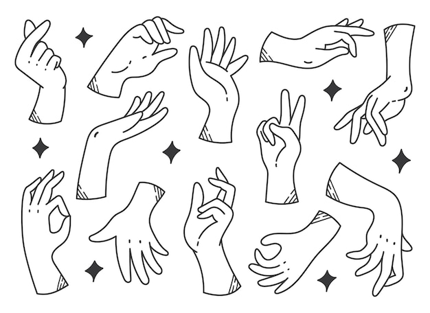 Set of Hand Gesture Doodle Design Element