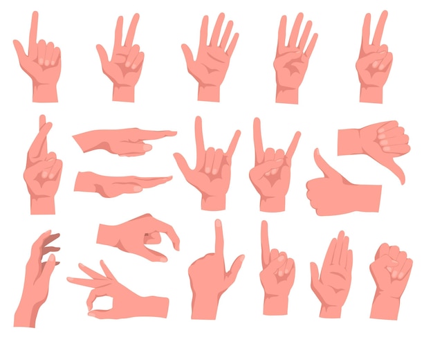 Set of hand gestures cartoon illustration