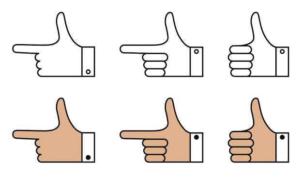 Set of hand gestures with bent and pointing fingers Icons in linear style Gesticulation Vector on a white background