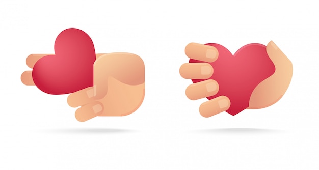 Set of hand holding heart icon. concept of love 