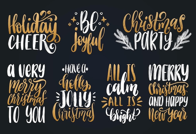 Set of hand lettering Christmas calligraphic templates.