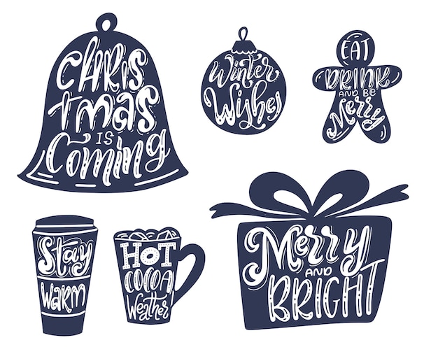 Set of hand lettering quotes for Christmas cards Warm winter wishes text Happy New Year Vector